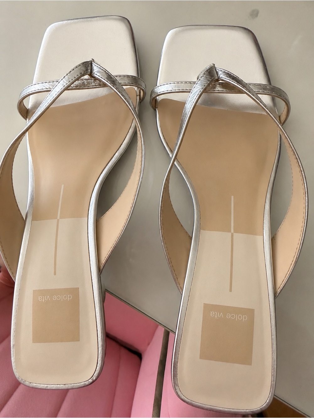 Dolce Vita Silver Metallic Square-Toe Slide Sandals